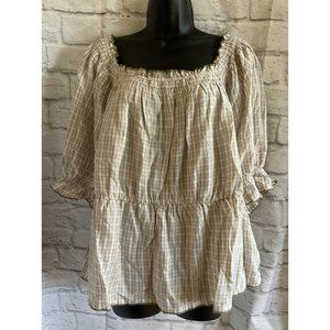 NWT Old Navy Women's Blouse Size 2x Beige Plaid Square Neck On/off Shoulder